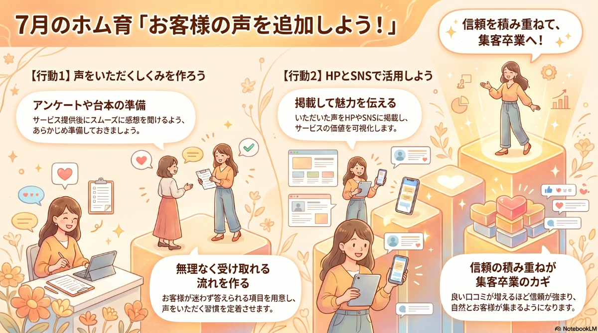 【7月のホム育】お客様の声を追加しよう！信頼を積み重ねる2行動