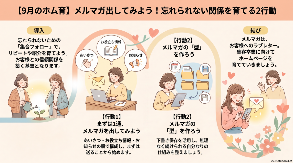 【9月のホム育】メルマガ出してみよう！忘れられない関係を育てる2行動